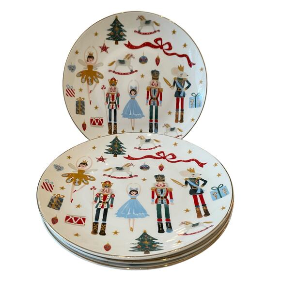 Grace Teaware NUTCRACKER BALLET Salad Plates 8in Set of 4 Christmas Holiday New - Picture 9 of 12